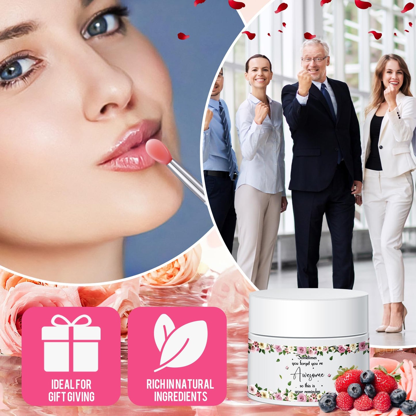 Linyuthia 4 Pcs Employees Appreciation Gifts Lip Sleeping Mask Set Appreciation Gifts for Coworkers Lip Mask Overnight Inspirational Lips Balm Deep Hydrating for Employees Staffs Teachers Coworkers