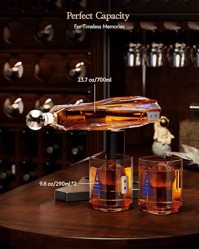 Kollea Galaxy Blue Spaceship Whiskey Decanter Sets for Men, Spacecraft Limited Edition, 2 Funny Shot Glasses, Gift Ideas, Cool Liquor Dispenser for Home Bar, Christmas Birthday Gifts for Men Dad Him