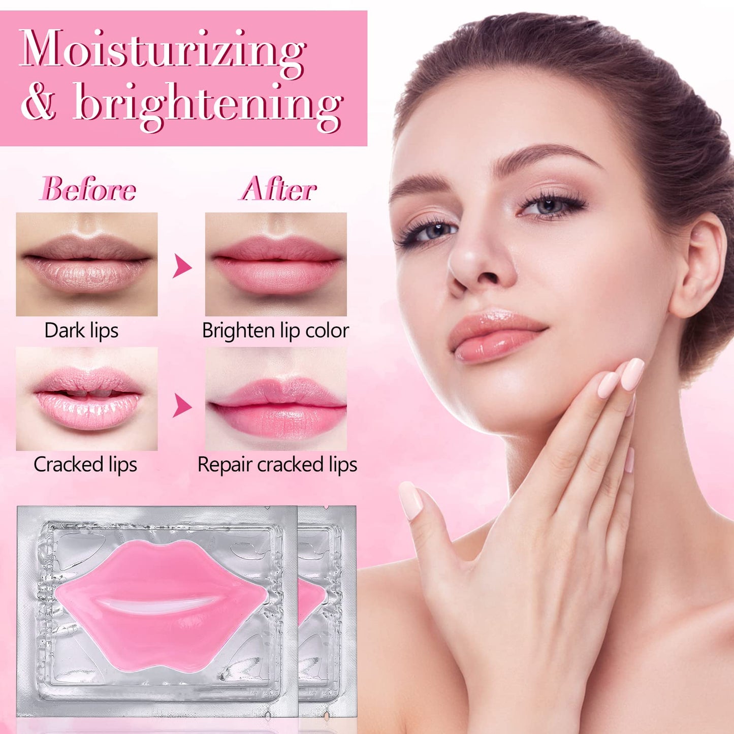 50PCS Lip Mask Sheet,Collagen Crystal Lip Masks,Pink Lip Care Pads Mask for Moisturizing Nourishing,Anti-Aging & Anti-Wrinkle,Lip Gel Patches Pads for Dry Lip,Remove Dead Skin