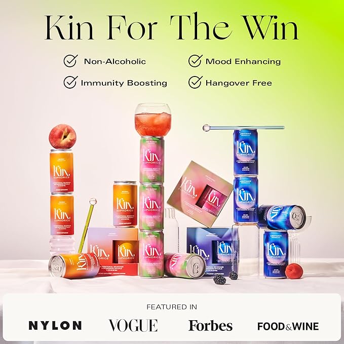 Kin Variety 16 Pack with 4 Spritz, 4 Lightwave, 4 Bloom, and 4 Actual Sunshine by Kin Euphorics, Non Alcoholic Spirits, Ready to Drink, Awaken The Mind, Calm Your Mood, and Conjure Clarity, 8 Fl Oz