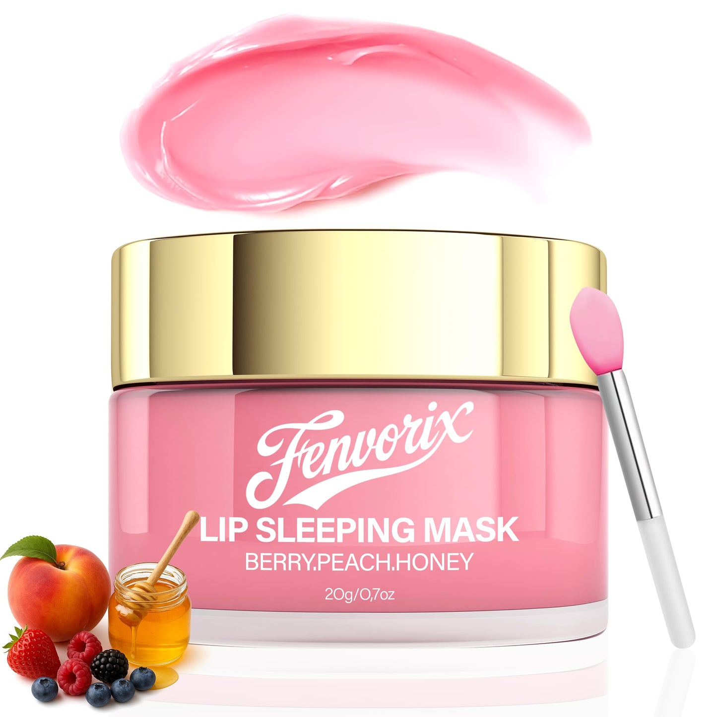 Fenvorix Lip Sleeping Mask – Overnight Lip Mask for Dry Lips, Hydrating Vegan Balm with Berry, Peach & Honey, Smooth, Non-Sticky Night Treatment, 20ml