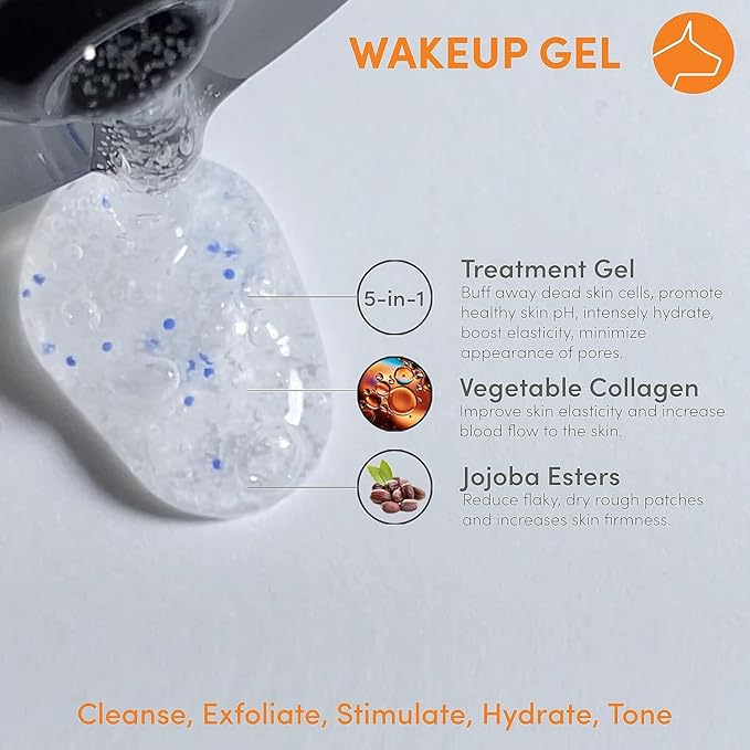 Dogface Essentials Kit Plus Technobrush & Wakeup Gel Cleanser Men’s Red Light Electric Facial Brush with Silicone Bristles to Exfoliate, Cleanse, Hydrate & Tone Skin Daily – Free Shower Caddy 5.3oz