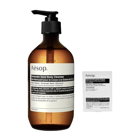 Aesop Coriander Seed Body Cleanser | Refreshing & Invigorating | Spicy, Woody, Warm | 16.9 oz / 500mL + Eleos Nourishing Body Cleanser Sample