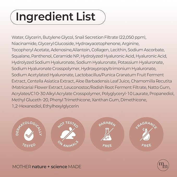 MOTHER MADE Glowing Glass Skin Hydrating Snail Deep Collagen Face Masks 10 EA, with Niacinamide 2%, Vitamin E, Facial Masks for Dry, Sensitive Skin, Kbeauty Essentials, Self Care, Korean Skincare
