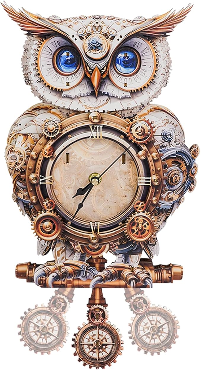 3D Puzzles for Adults Owl Clock Kit with Pendulum, Mechanical 3D Wooden Puzzle Kit for Adults, DIY Wooden Clock Model Building Kits Set, Unique Christmas Home Decor Gift for Women Men