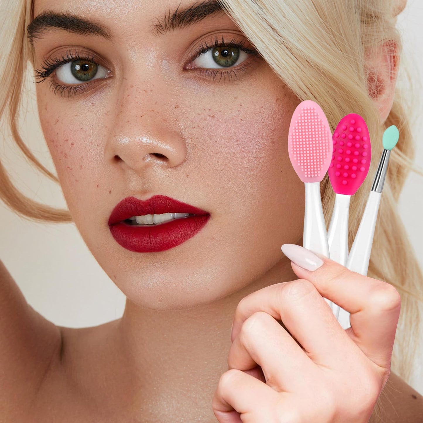 3 in 1 Lip Scrub Brush,Lip Applicators and Facial Pore Cleansing Brush,Silicone Lip Mask Applicator for Lip Lightening,Makeup Skincare Removal,Exfoliating Dark Lips,Remove Blackheads