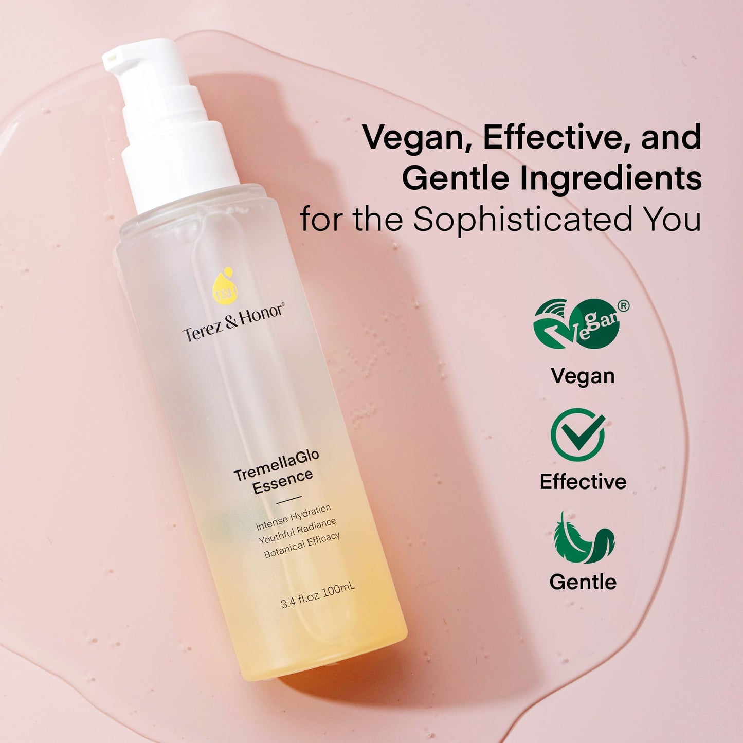 TEREZ & HONOR TremellaGlo Face Serum: Hydrating Facial Serum for Glass Skin - Korean Skincare Formula with Snow Mushroom & Hyaluronic Acid, for Sensitive & Dry Skin, Vegan, 3.4 FL OZ/100mL