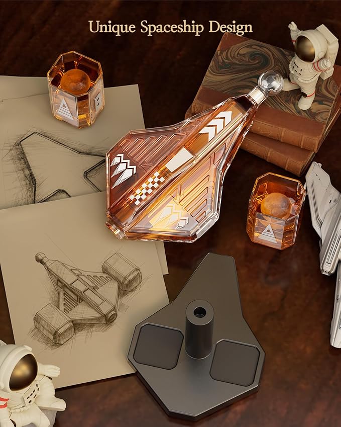 Kollea Birthday Gifts for Men Dad, Galaxy Spaceship Whiskey Decanter Sets for Men, Spacecraft Limited Edition, 2 Funny Glasses, Unique Guys Brother Gift Idea, Liquor Decanter for Bar, Anniversary, Him