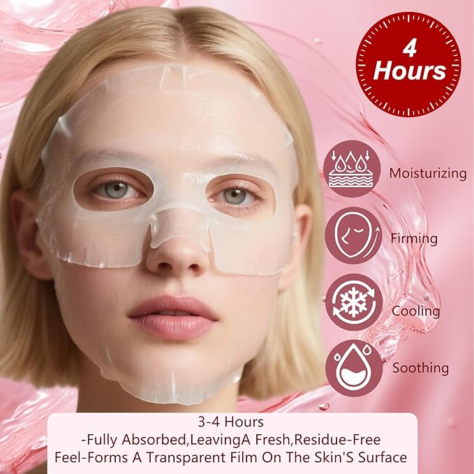 Collagen Face Mask Overnight, Collagen Deep Hydrating Mask, Korean Anti Wrinkle Lifting Face Mask, Original Collagen Hydrogel Sleeping Mask, Elasticity Improvement, Creating Glass Skin (4 Pack)
