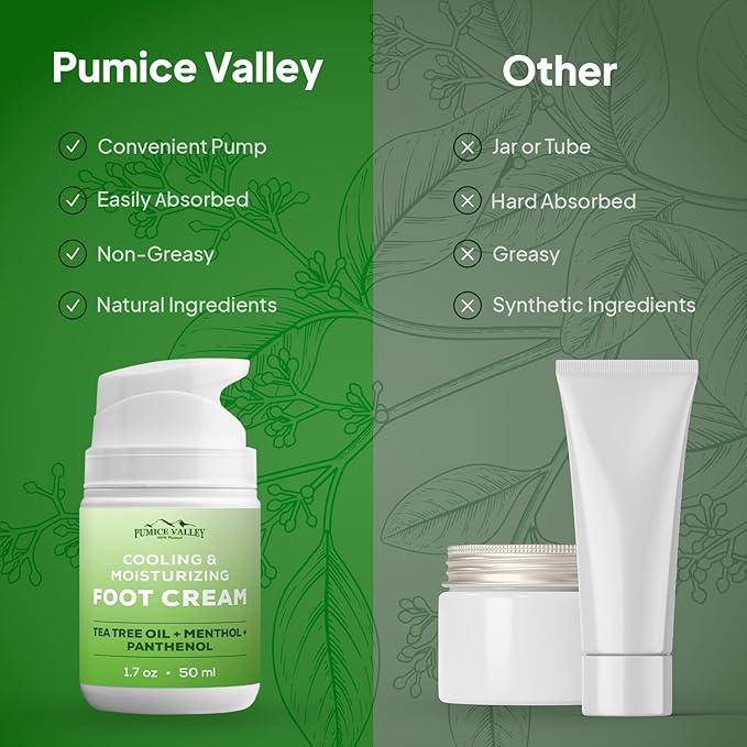 2 Pack Foot Cream for Dry Cracked Feet and Heels - Natural Moisturizer, Corn, Calluses Treatment - Skin, Body Lotion, Panthenol, Tea Tree Oil, Menthol 1.7 Oz