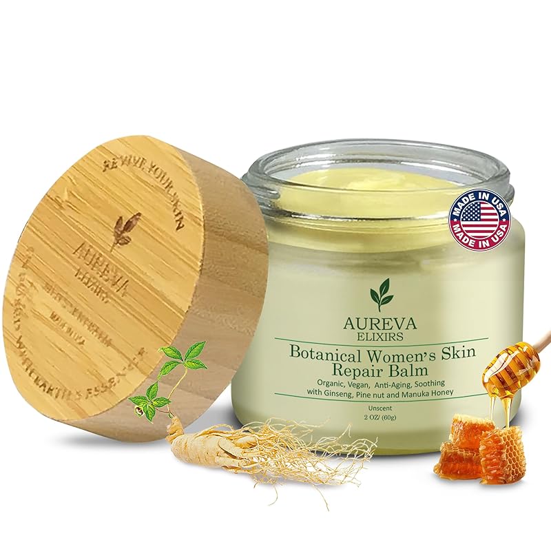 Botanical woman’s skin repair balm – Anti-Aging Moisturizer for Face, Body, Neck & Décolleté – Soothes Redness, Dryness, Itchy Skin – Calendula, Chamomile, Ginseng – 2oz Unscented