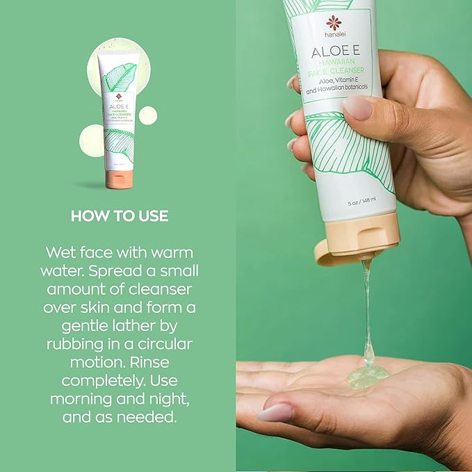 Hanalei Aloe E Face Gel Cleanser – Aloe Vera Face Wash for Sensitive, Oily & Dry Skin – Gentle, Oil-Free, Hydrating with Vitamin E – Vegan, Cruelty-Free Hawaiian Skincare – Made in USA (5 oz)
