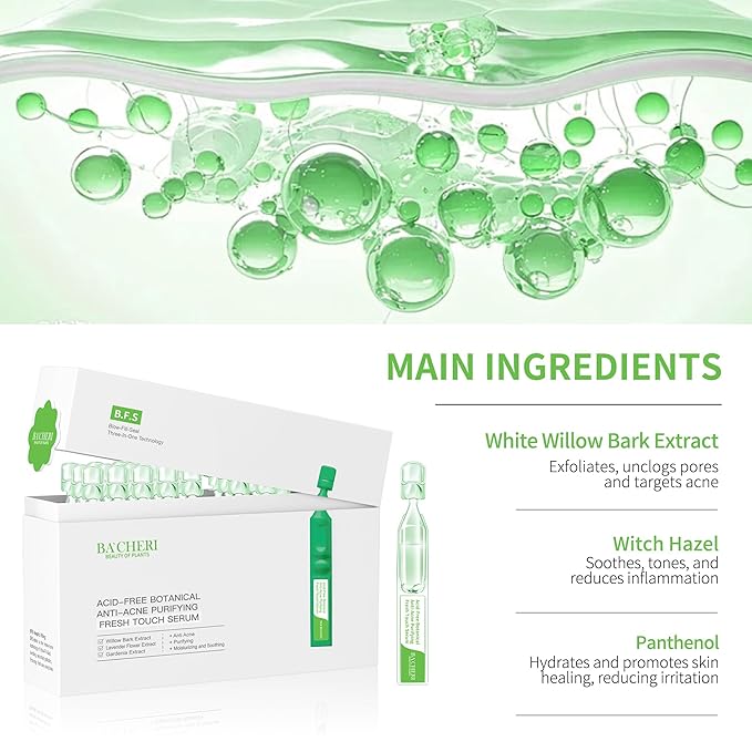 Gentle Botanical Acne Treatment for Face – Acid-Free Spot Facial Serum with Niacinamide & Witch Hazel, Soothes Redness & Controls Breakouts for Sensitive, Oily & Acne-Prone Skin – 1.2 ml × 30 Ampoules