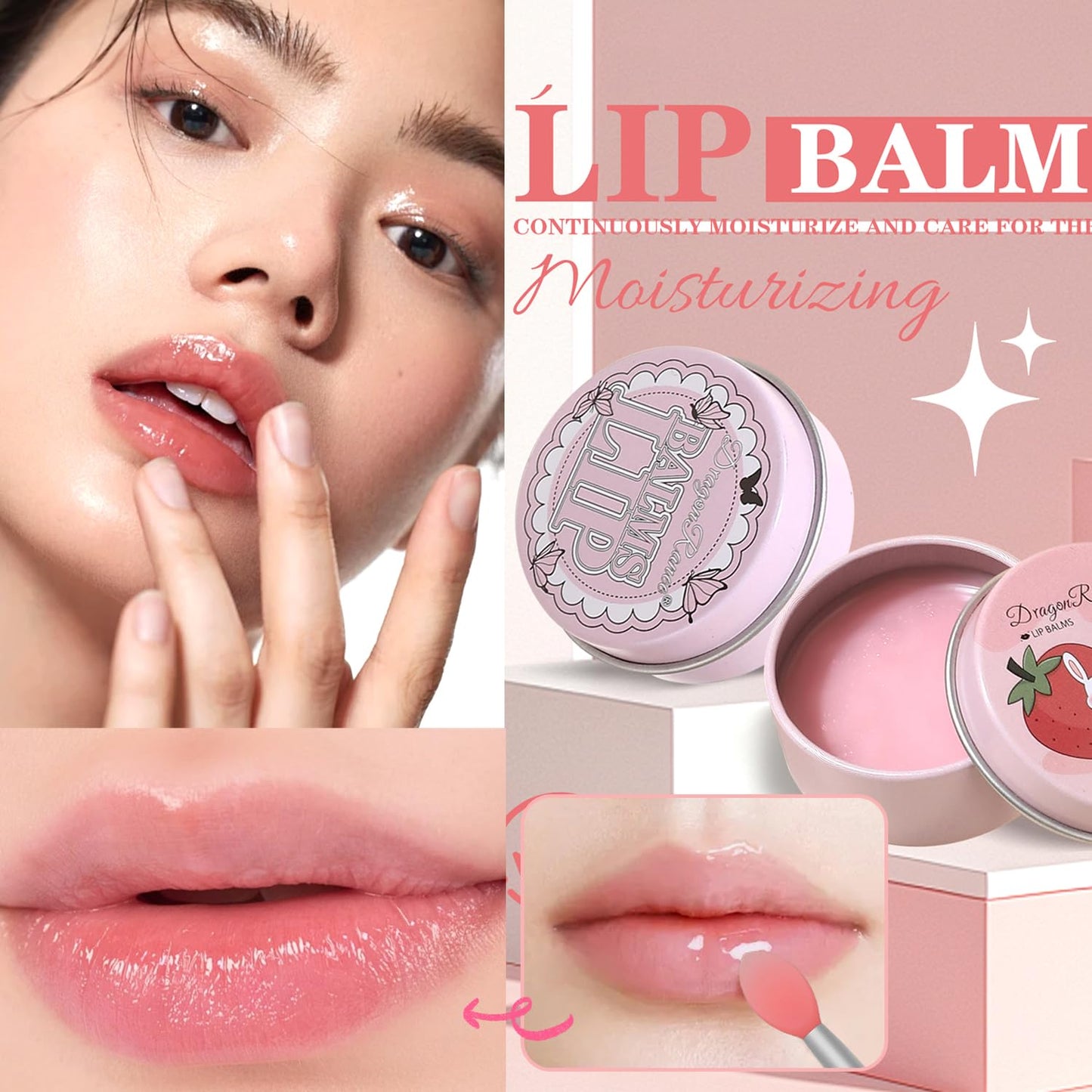 2 Pack Moisturizing Lip Masks, Strawberry Vitamin E Lip Balm Lip Care Gifts for Women Girls, Conditioning Lip Mask and Lip Butter Melting Balm for Dry and Cracked Lips (Strawberry & Peach)