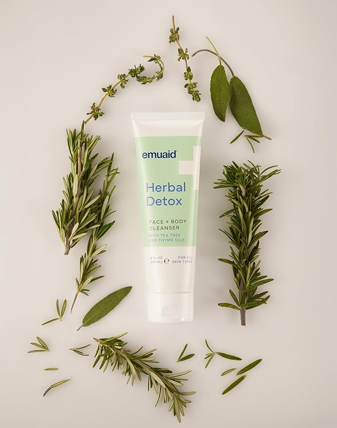 emuaid® Herbal Detox™ Face + Body Cleanser, Lightweight Botanical Foaming Gel with Tea Tree Oil + Thyme Oil, Gentle Skin Cleanser & Facial Wash for Sensitive, Dry, or Irritated Skin, 4 oz
