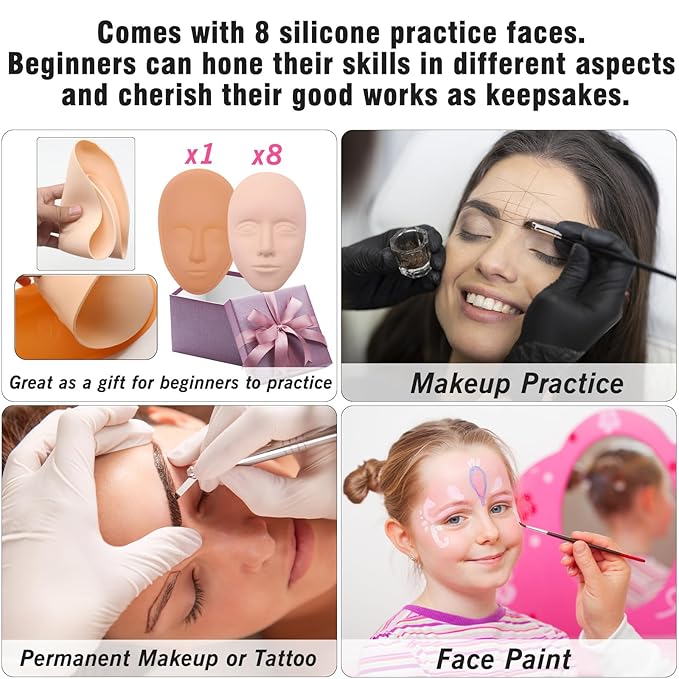 Silicone Makeup Practice Face, 8 Makeup Mannequin Face,