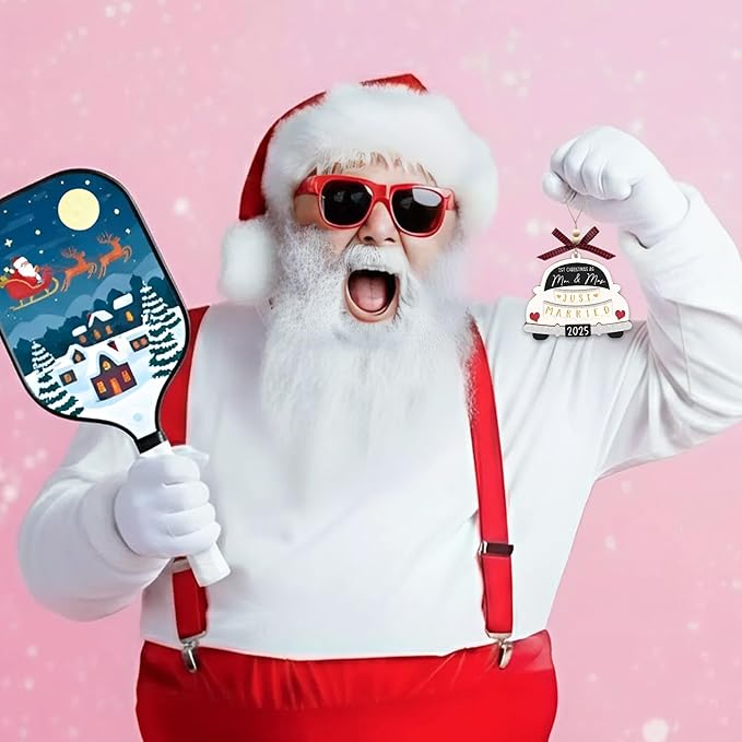 First Christmas Married Ornament 2025 - Mr and Mrs Gifts - Wedding Gifts for Couples 2025, Just Married, Newlywed Keepsake - Wooden Mr and Mrs Ornament with Gift Box