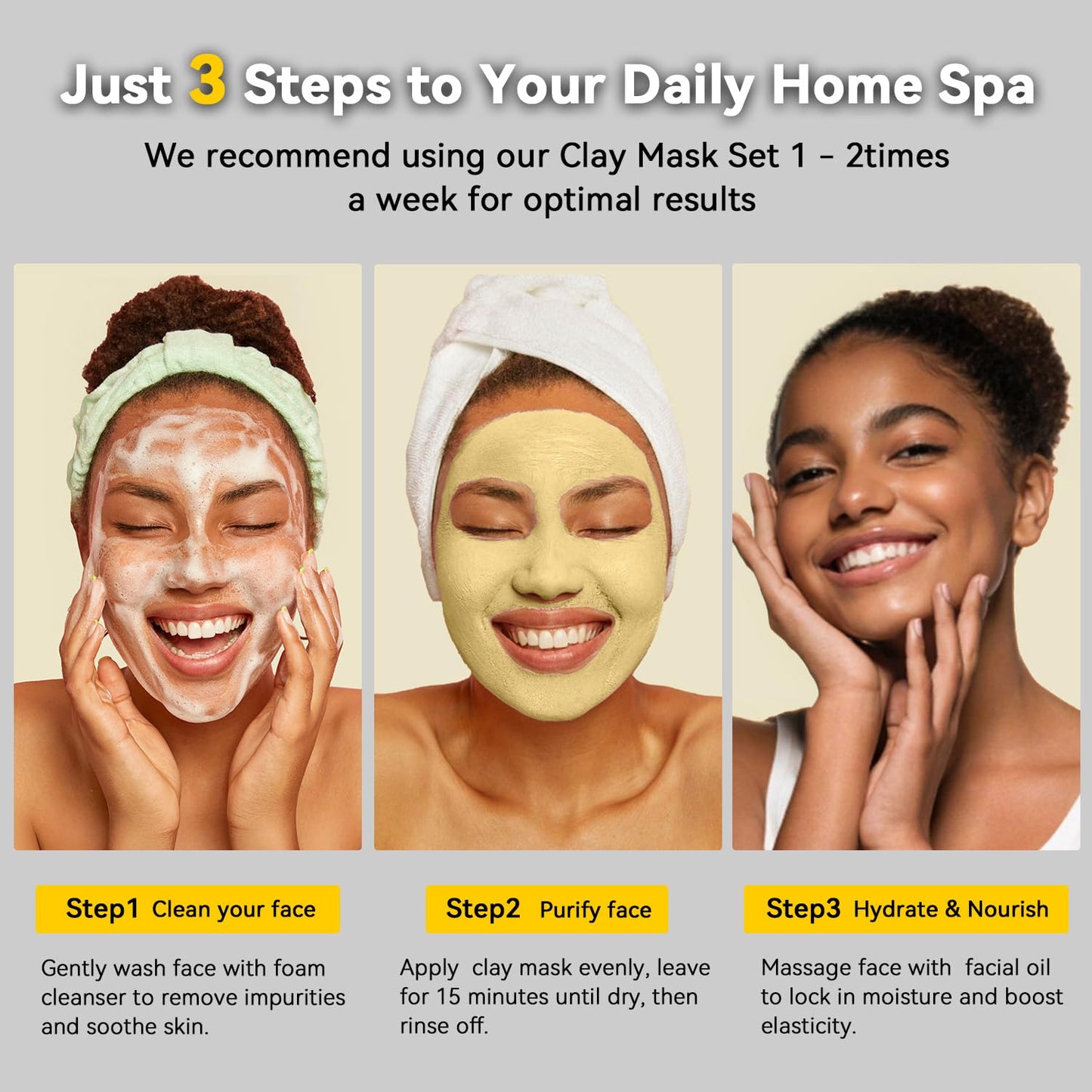 Turmeric Clay Mask, Green Tea, Dead Sea Minerals Mud Mask, Spa Facial Mask 3-Piece Set for Deep Cleansing, Moisturizing and Refining Pores, Vegan & Cruelty-Free, 7.5 fl.oz