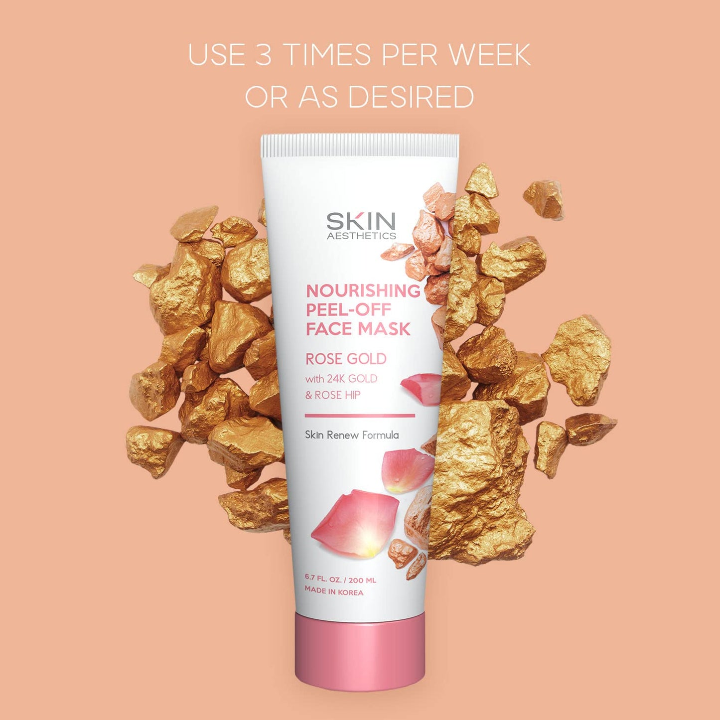 Skin Aesthetics Rose Gold Peel-Off Face Mask - Unclogs Pores, Removes Oil & Dirt, Tightens Skin, Blackhead Remover - Dermatologist Tested Korean Skincare - Clean Beauty, Cruelty-Free - 6.7 Fl oz