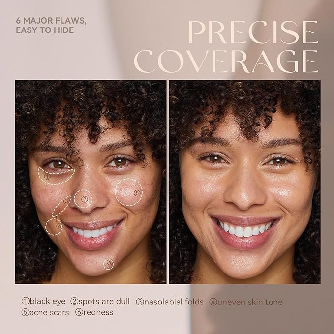 Foundation Makeup,Soft Beige Full Coverage Foundation Makeup（Built-in brush）Vegan Face Makeup(05#)