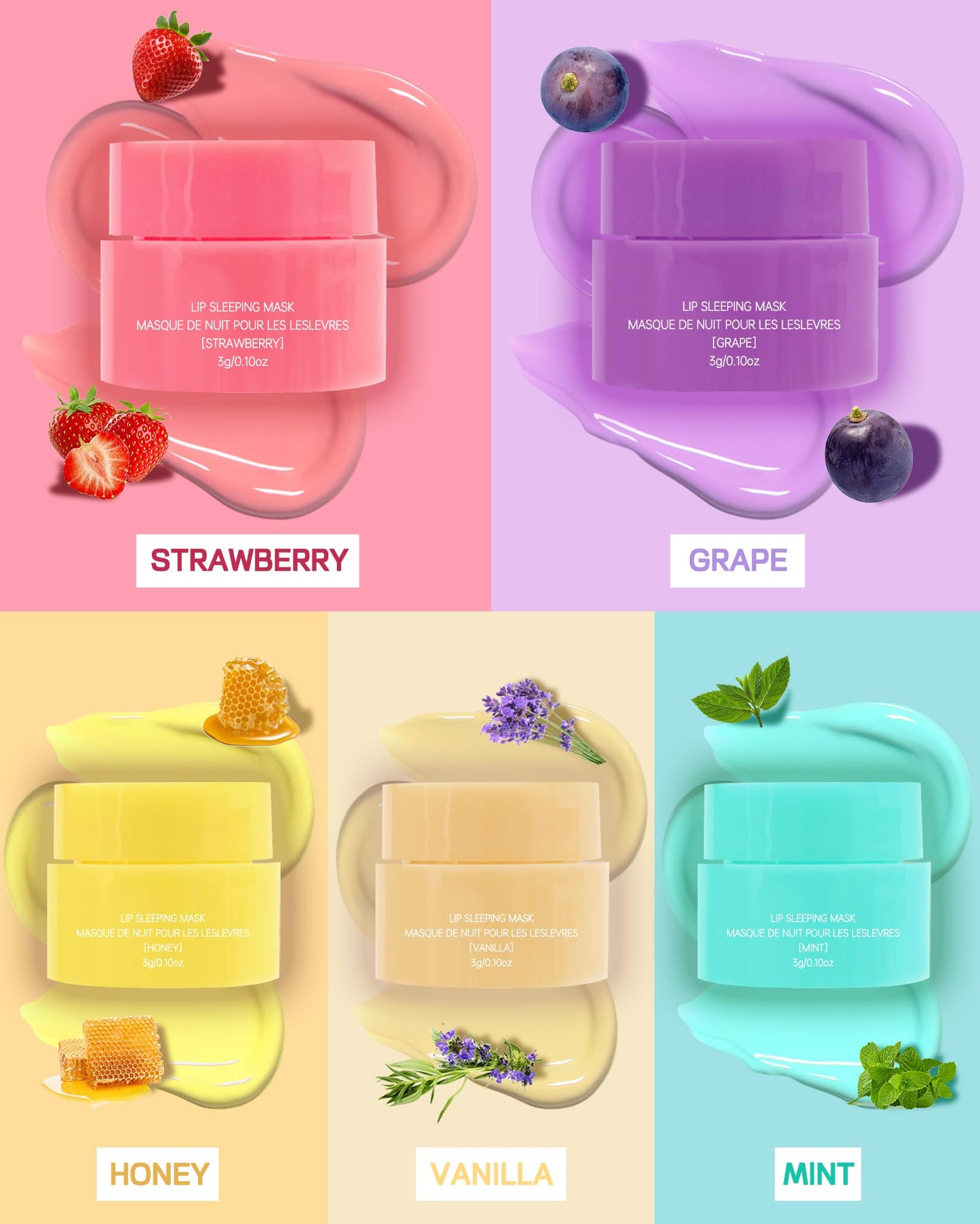 Lip Sleeping Mask Set-5 Pcs Lip Balm Hydrating Lip Mask Overnight Lip Treatment Care for Dry Cracked Lips,Day &Night Moisturize &Nourish Korean Lip Gloss Women to Improve Lip Color With Shea Butter