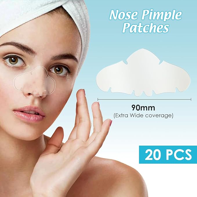 Pimple Patches for Nose 20 CT Acne Patches Nose Pore Strips XL Hydrocolloid Bandages for Face Blemish Pimple Patch Absorbs Oil Overnight