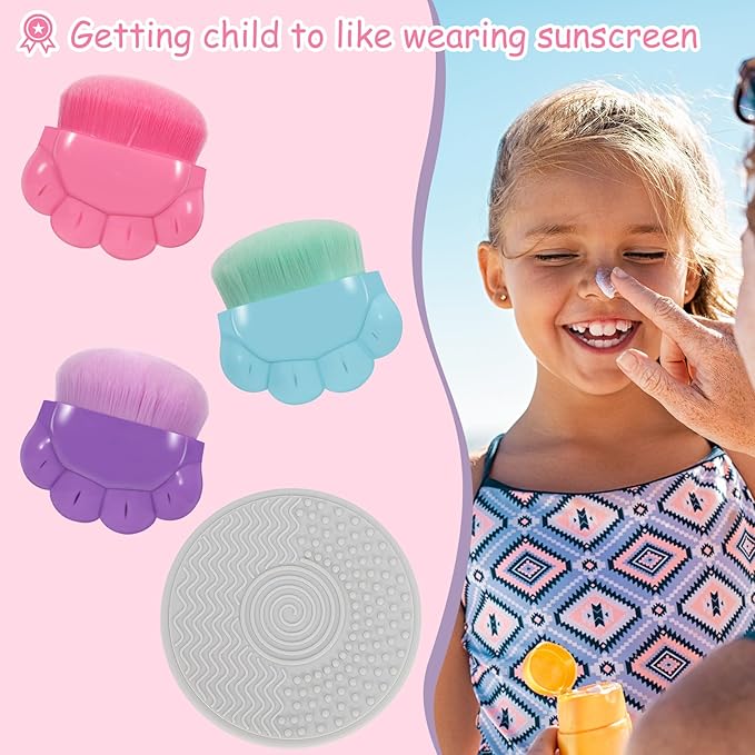 3 Pack Kids Sunscreen Applicator,Sunblock Buddy Brush with Protective Case,Sun Lotion Applicator Sun Cream Brush Set with Brush Cleaning Pad