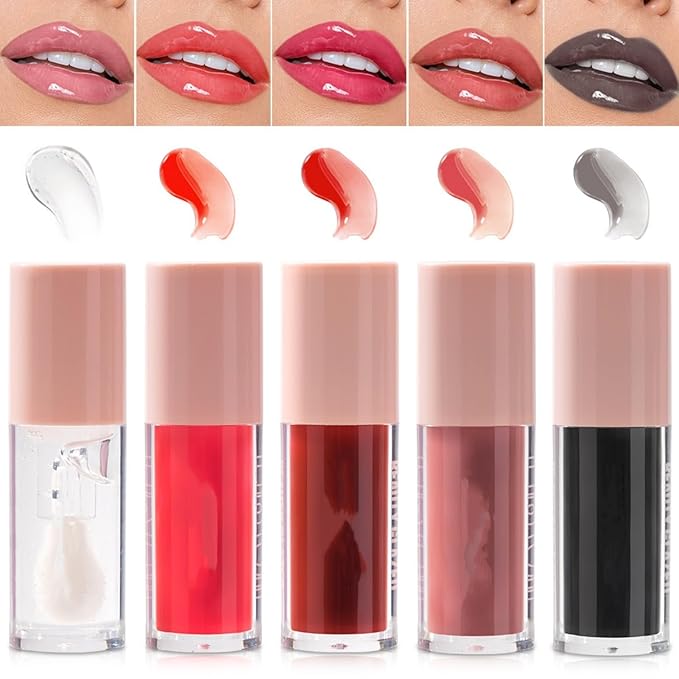 MAEPEOR Clear Glossy Lipgloss 5 Colors Nourishing High-shine Glossy Lipgloss Luscious-colors Non-Sticky Shine Glossy Lipgloss (Clear)