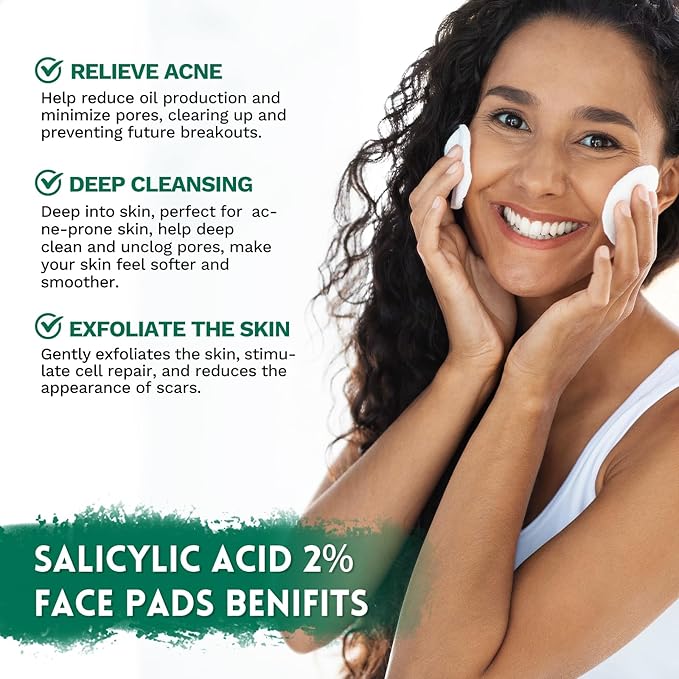 ANAI RUI 2% Salicylic Acid Pads,Face Cleansing Pads Witch Hazel Wipe for Acne & Blemishes Clear, Facial Peel Resurfacing & Exfoliating Face Wash Wipes, 80 Count