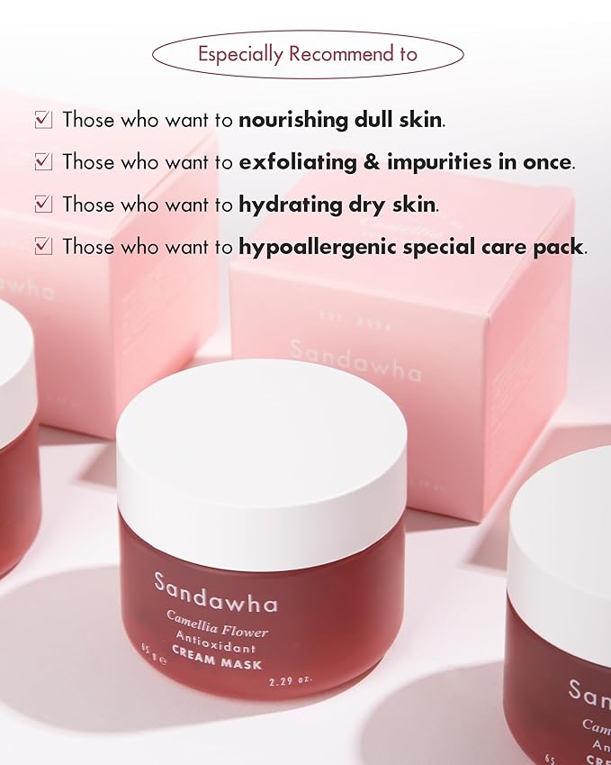 SKINCURE Camellia Flower Cream Mask - Korean Skincare Antioxidant, Petal-Infused Wash-Off Facial Mask, Anti-Aging & Hydrating Treatment for Dry and Rough Skin, 2.3 fl. oz.