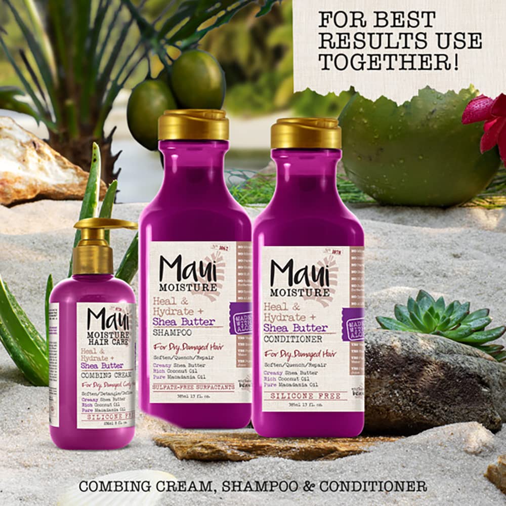 Maui Moisture Heal & Hydrate + Shea Butter Shampoo & Conditioner Bundle, Hair Care Set with Shea Butter & Aloe Vera for Dry, Damaged Waves & Curls, Silicone-Free, Two Pack, 2 x 13 fl. oz