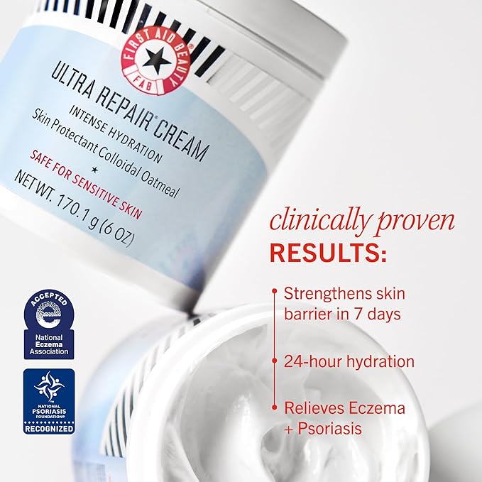 First Aid Beauty - Ultra Repair Cream, Intense Hydration Whipped Colloidal Oatmeal, Clinically Proven to Strengthen Skin Barrier in 7 Days & Helps Relieve Eczema, Luxury Face & Body Moisturizer, 2 oz