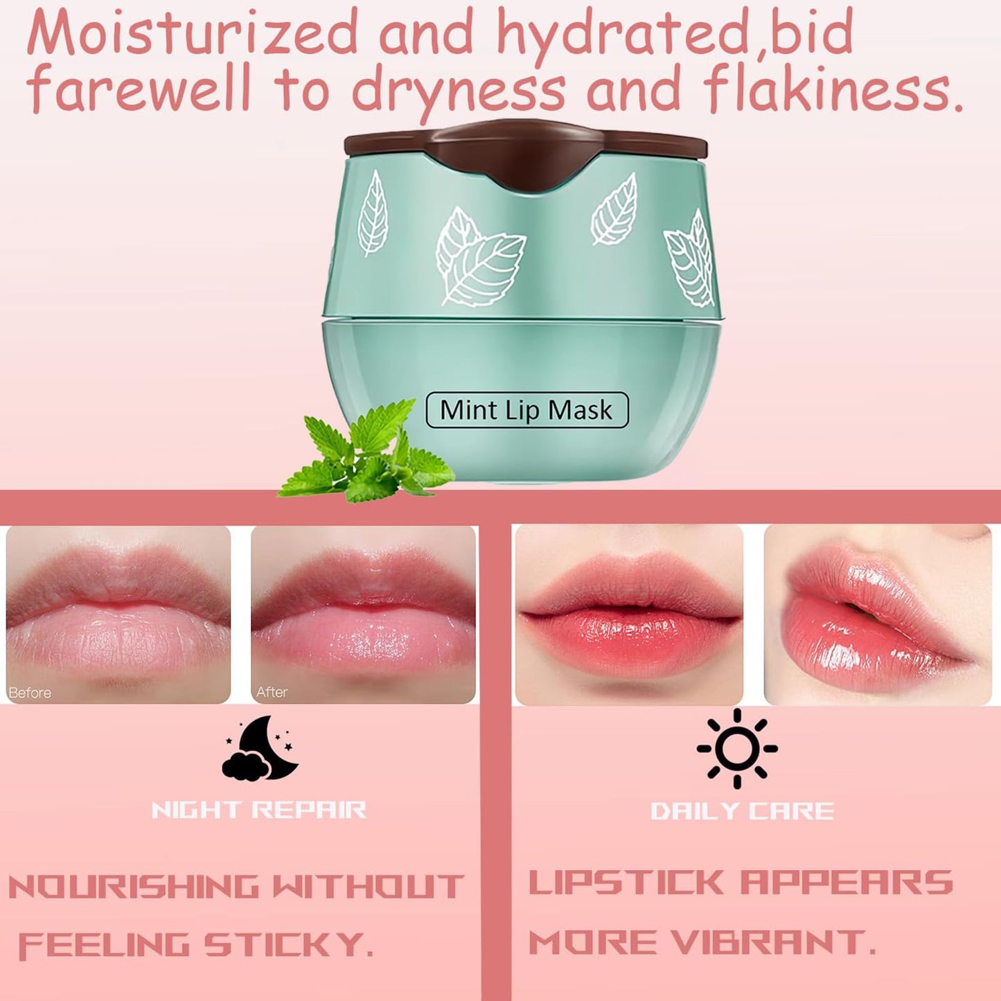 TIRDET 1 PCS Bee Lip Balm Honey Pot, Exfoliating Mint Sleeping Lip Mask Overnight with Sticks, Prevention Dry Hydrating and Crack Scrubs