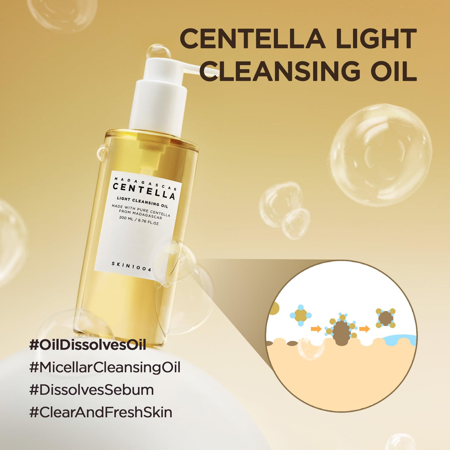 SKIN1004 Madagascar Centella Light Cleansing Oil 6.76 fl.oz, 200ml | Gentle Oil Cleanser for Face, Korean Facial Cleanser, Double Cleansing