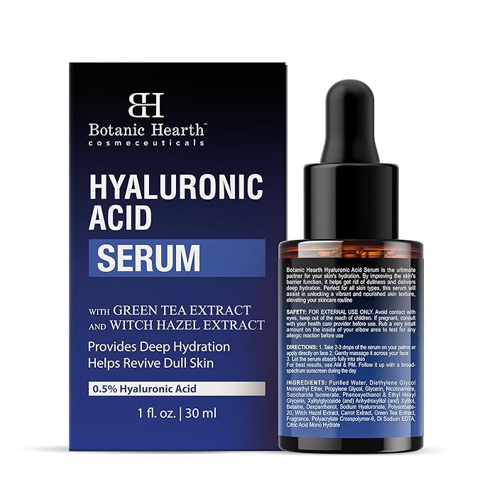 Botanic Hearth 0.5% Hyaluronic Acid Serum For Face With 2% Niacinamide, Witch Hazel & Green Tea Extracts | Hydrating & Moisturizing | Helps Reduce Wrinkles & Fine Lines | All Skin Types | 1Fl Oz