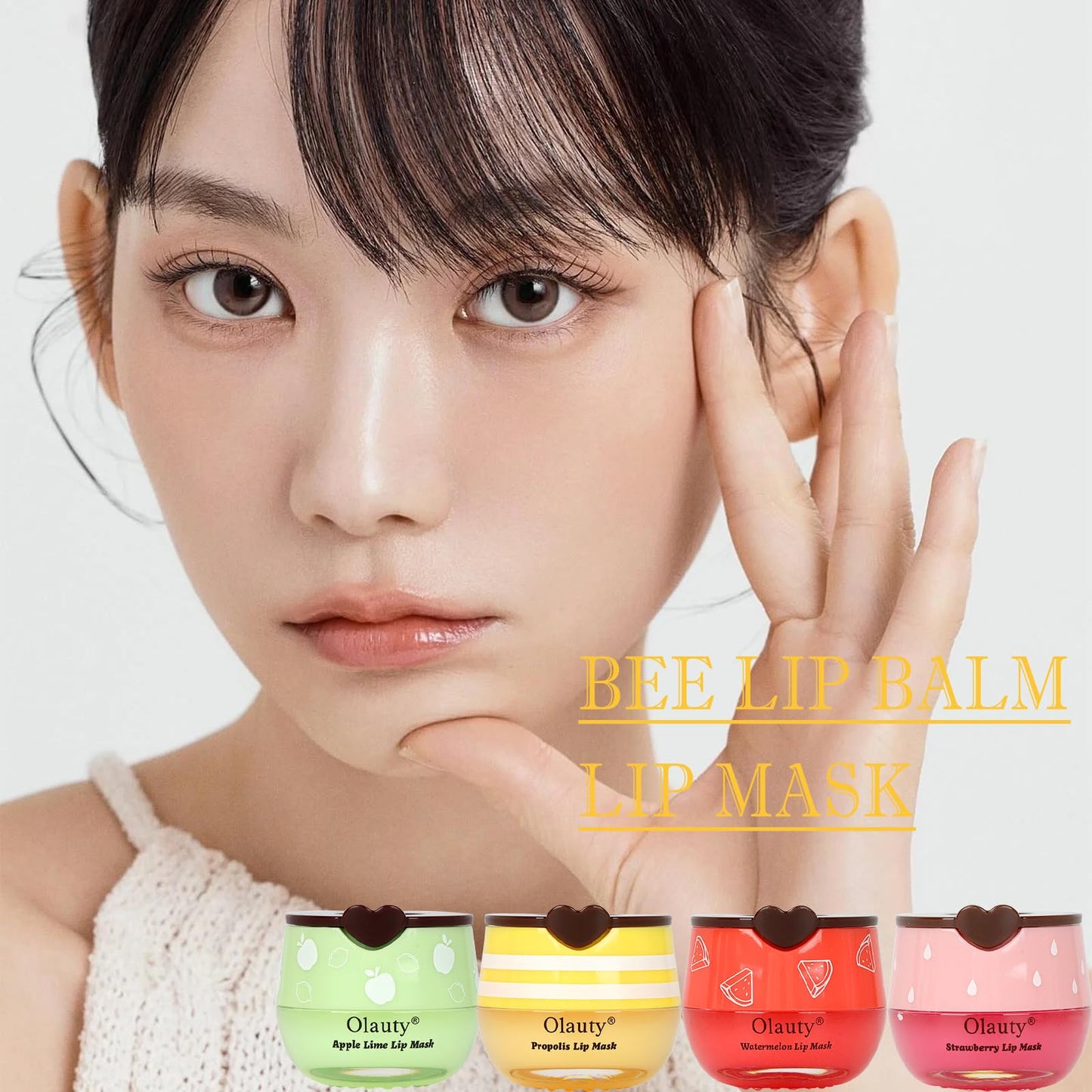 6 PCS Bee Lip Balm Lip Mask Honey Pot, Propolis Lip Mask Overnight Moisturizing Lip Balm with Stick, Sleeping Lip Mask Hydrating Prevention Dry & Cracked, Reduce Lip Lines