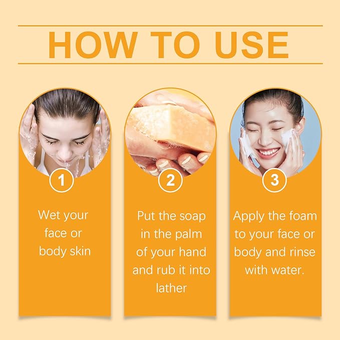 Turmeric Soap for Spots Remover - Honey Lemon Turmeric Kojic Soap Bar for Face and Body, Organic Daily Use Skin Care Soaps, Evens Skin Tone Deep Cleansing Moisturizing (3pcs)