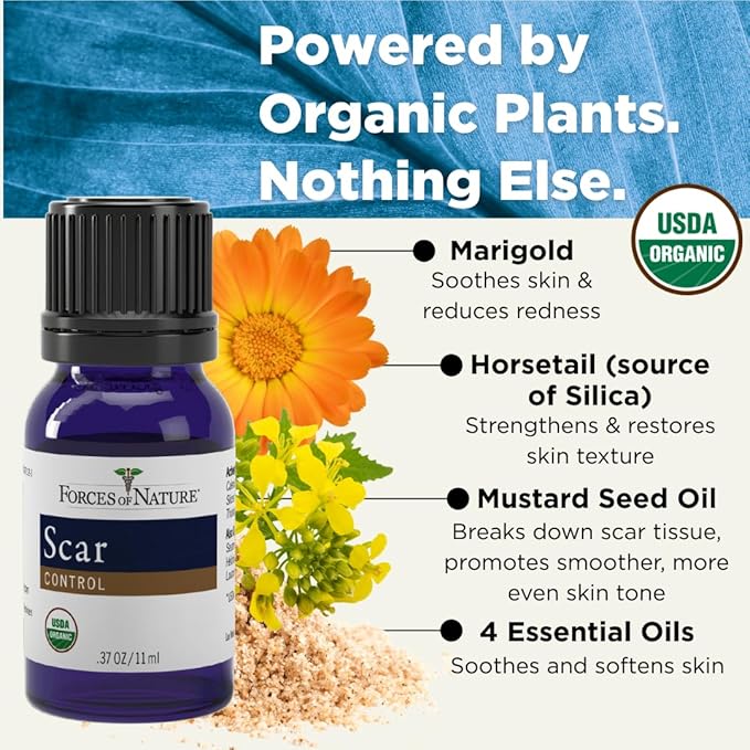 Forces of Nature Scar Treatment, Reduce Stretch Marks, Surgical Scars, Old and New Scars, Burn Scars, and Keloids, Organic Homeopathic Medicine for Skin Care, Promotes Healthy Skin, 0.37 FL OZ
