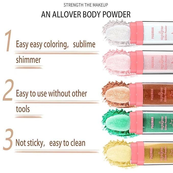 Glitter Powder Highlighter Makeup, Body Brightens the Natural (3 Colors(1#.4#.5#))