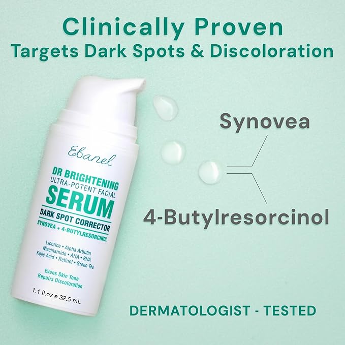 Ebanel Dark Spot Remover for Face Peel Skin Brightening Serum, Targets Melasma Hyperpigmentation Discoloration, Sun Spot Age Spots Remover, with Synovea HR, 4-Butylresorcinol, Niacinamide, Kojic Acid