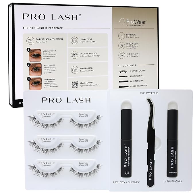 Pro Lash Starter Kit | Professionally Styled Lashes at Home | Waterproof | Lasts up to 10 Days with ProLock Adhesive System | 3 Sets of Lashes (Classic Luxe Wispy No.15)