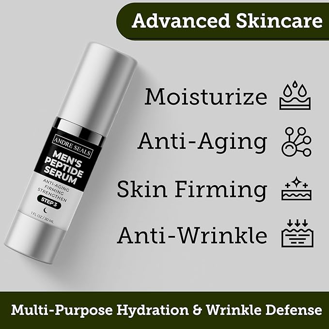 Face Serum for Men - Anti-Aging, Wrinkle Reduction & Collagen Boost with Multi-Peptide, Hyaluronic Acid, Green Tea & Vitamin E | Mens Skincare | 1oz | Night Time Face Serum