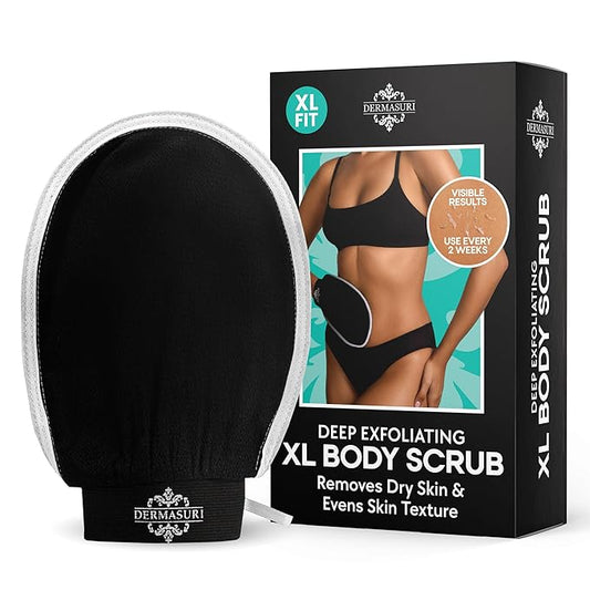 Dermasuri Deep Exfoliating Glove – Korean Exfoliating Mitt, Body Scrubber for Shower, Buffs Dry & Dead Skin, Keratosis Pilaris Treatment, Body Scrub, Skin Exfoliator for Men & Women, Reusable - XL