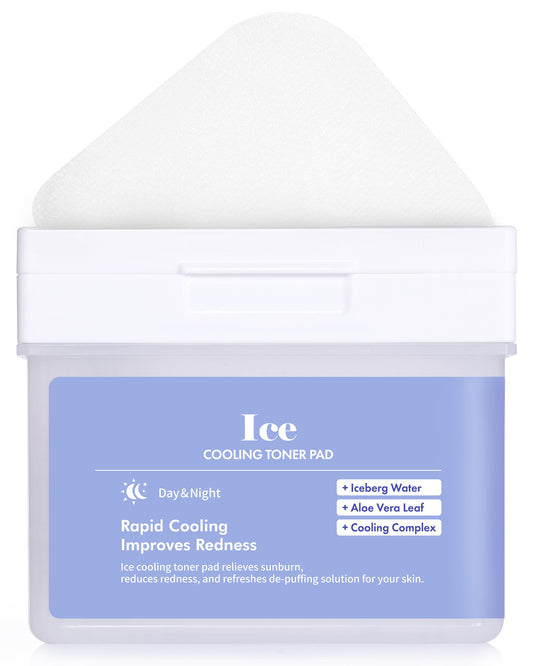 DERMAL Ice Cooling Toner Pad - Korean Soothing & Hydrating Toner Pads with Aloe Vera - After Suncare, Sunburn Relief, Redness Relief - Vegan Square, High Capacity, 120 Pads