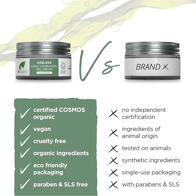 Dr. Organic Ageless Daily Hydration Gel with Seaweed | Hydrating, Tones & Smoothes Complexion, Certified Organic, Paraben & SLS-Free, Recyclable, 50 mL / 1.7 fl oz