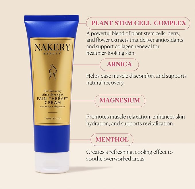 Nakery SkinRecovery Ultra Strength Massage Cream - Muscle Relaxer Cream & Magnesium Cream for Leg Cramps with Menthol - Fast Absorbing Feet Cream - Non-Sticky Leg Cramp Cream for Soothing Comfort