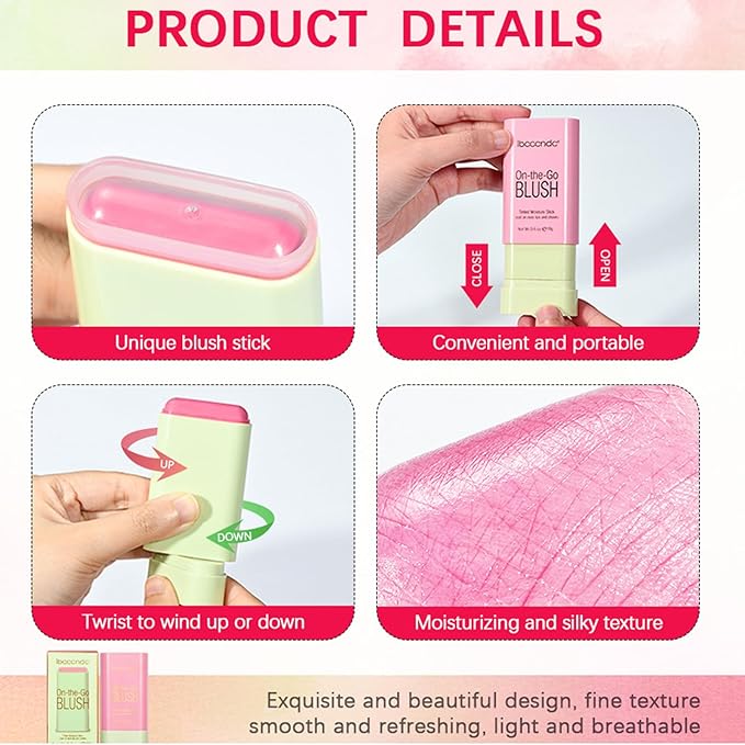 Cream Coral Orange Blush Stick,Multi-Use Makeup Milk Blush Stick,Multi-Use