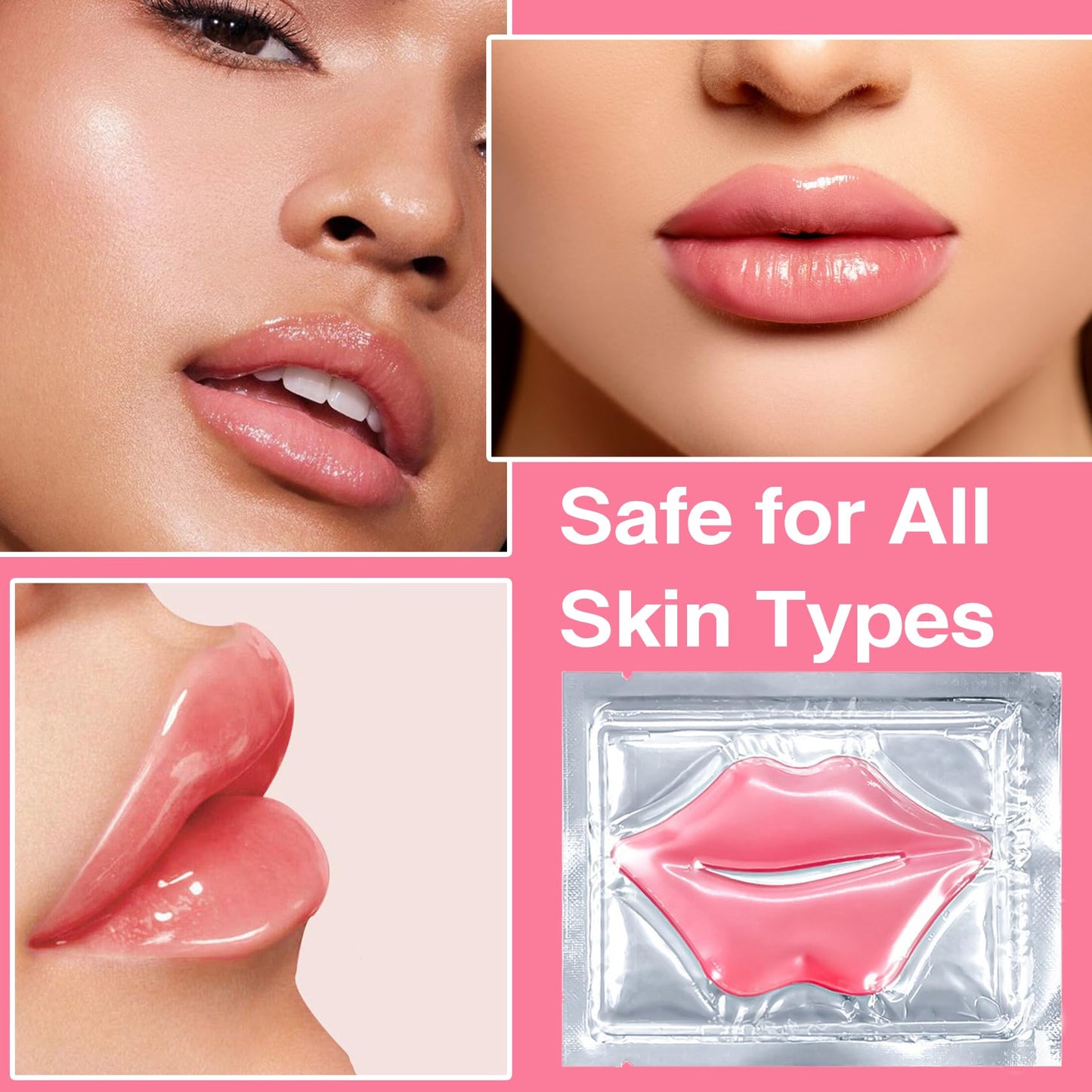 PERVALA 30Pcs Moisturizing Collagen Crystal Lip Mask, Lip Care Gel Pads for Dry Lips, Lip Patches, Reduce lip Wrinkles, Remove Chapped Skin, Firming & Hydrating & Plumping Your Lips（Pink）