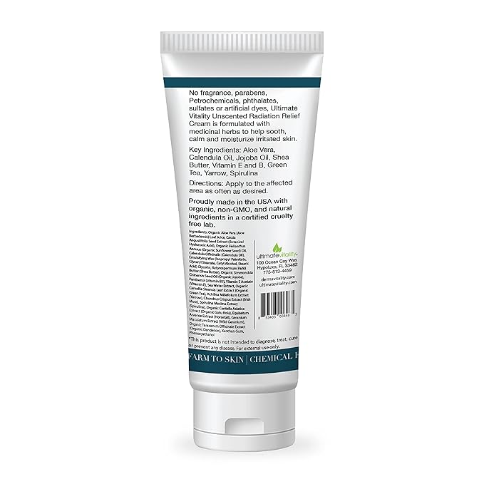 UltimateVitality Unscented Radiation Burn Relief Cream – Calendula Cream for Radiation Patients, Natural, Organic, Paraben, Pthalate Free - 6 ounces