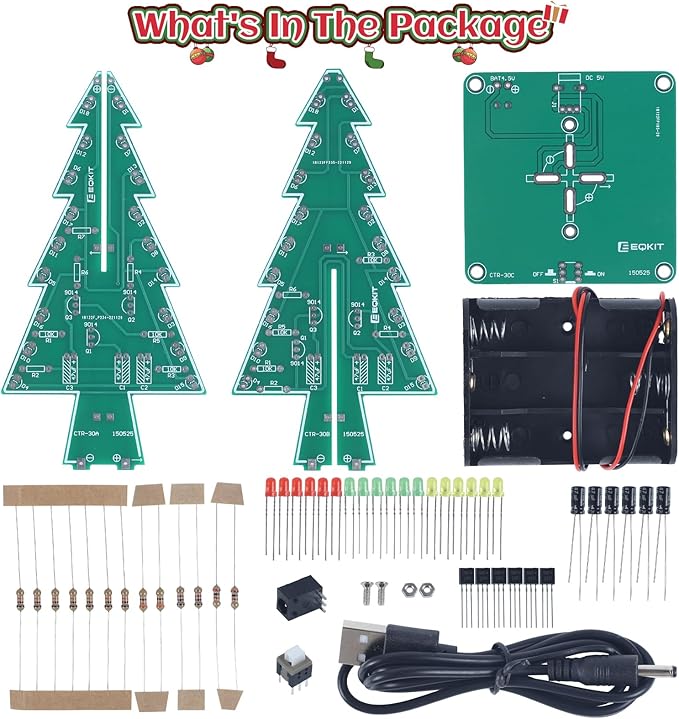 Christmas Tree Soldering Project, Icstation 3D Xmas Tree Soldering Kit with LED Flashing Lights DIY Soldering Practice 3 Colors Christmas Tree Assemble Kit for Learning Teaching STEM Educational